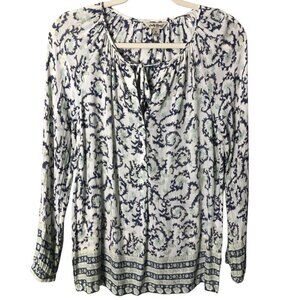 LUCKY BRAND Peasant Blouse Women's size S Ivory & Purple Floral Long Sleeve
